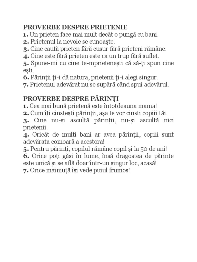 Proverbe Despre Prietenie | PDF