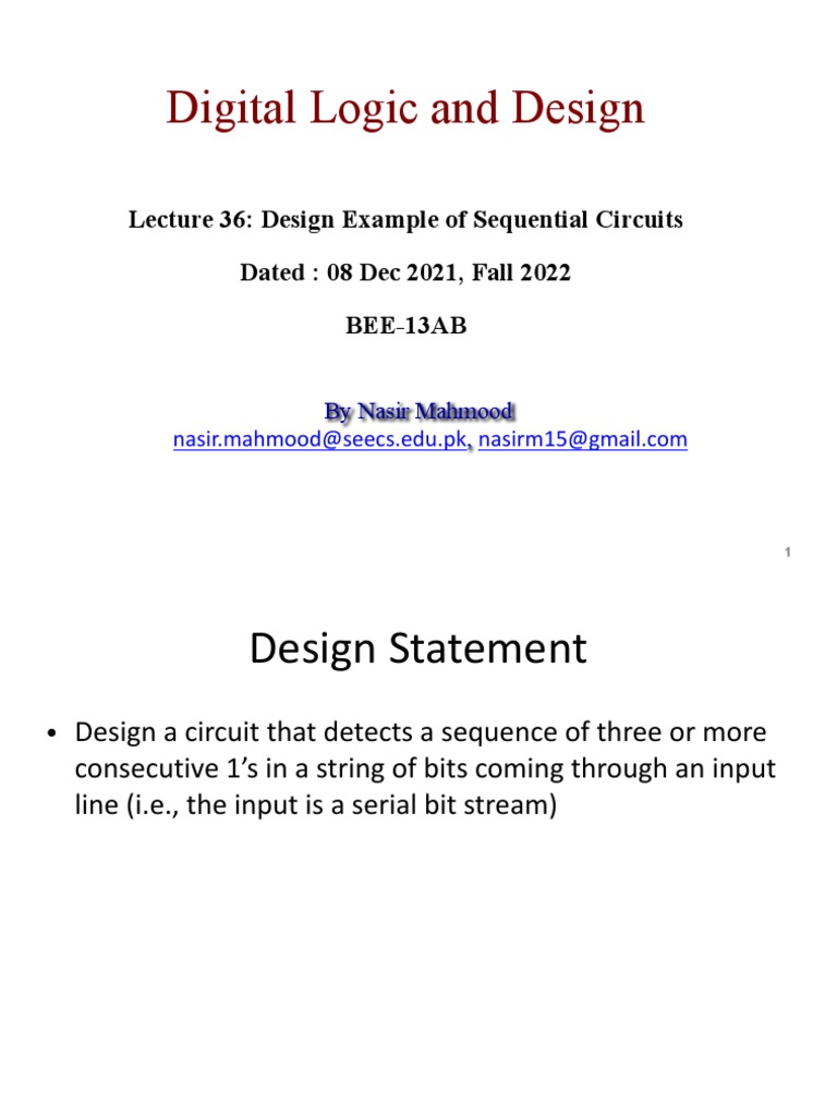 36 DLD Lec 36 Design of Sequential Circuits Example Dated 08 Dec 2022