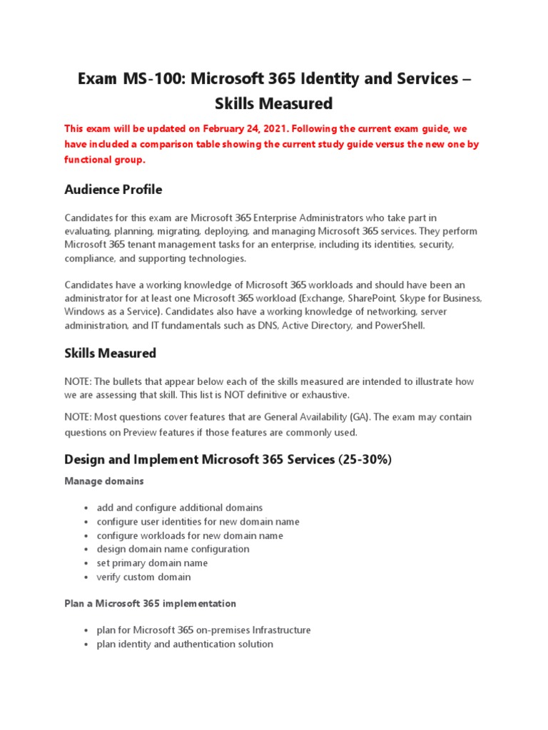 MS-100 Exam Guide for Admins | PDF | Mobile App | Share Point