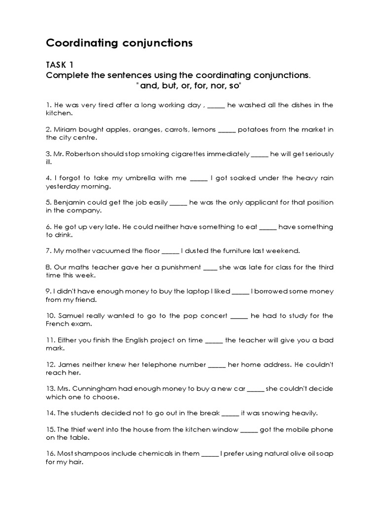 Conjunctions Worksheet PDF