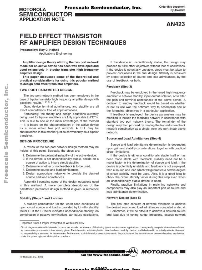 Fet RF Amplifier Design Techniques PDF Field Effect Transistor