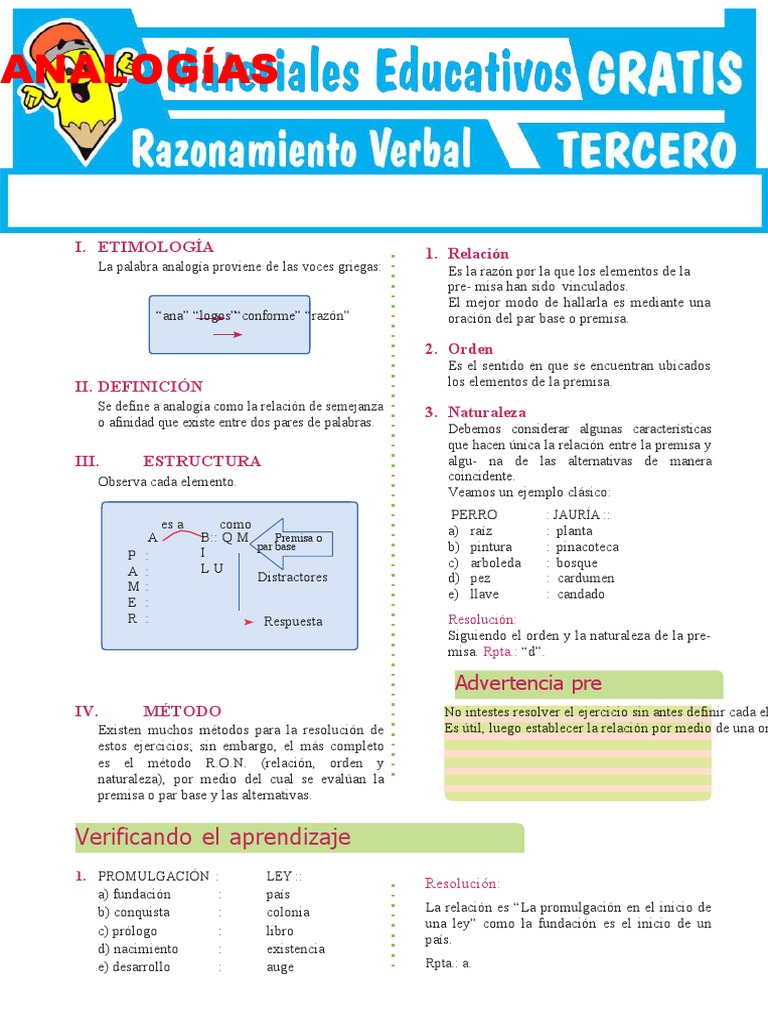 Ejercicios de Analogías para Tecer Grado de Secundaria | PDF