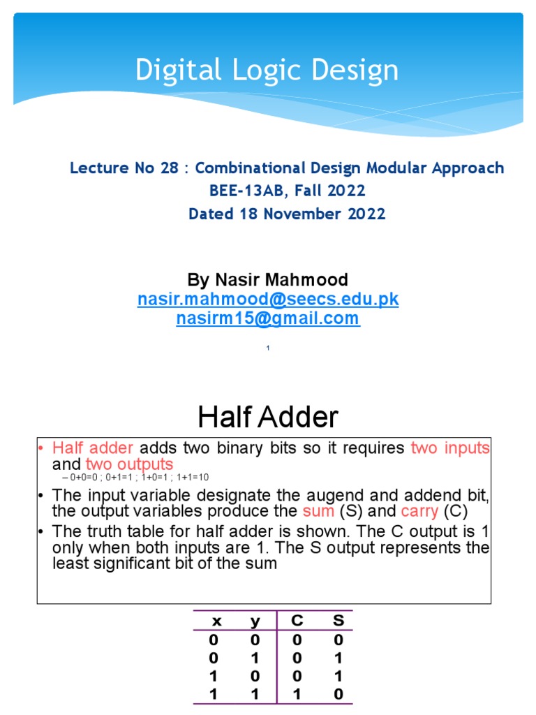 28 DLD Lec 28 Combinational Design Modular Approach Dated 18 Nov 2022 ...
