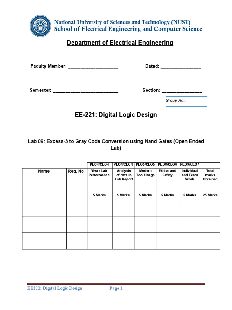 Lab 9 Excess-3 To Gray Code Conversion Using Nand Gates | PDF | Logic ...