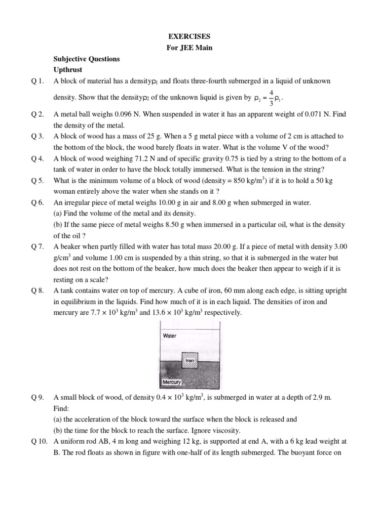 IIT JEE Fluid Mechanics | PDF | Buoyancy | Viscosity