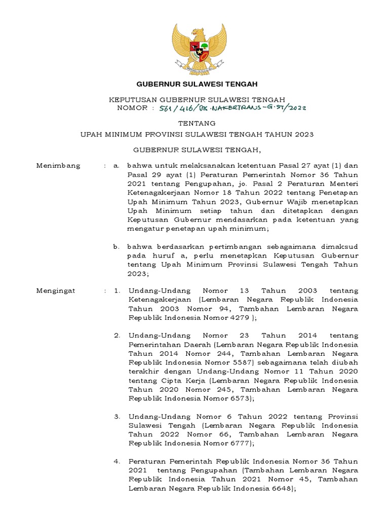Sk Ump Prov Sulteng Tahun 2023 Pdf
