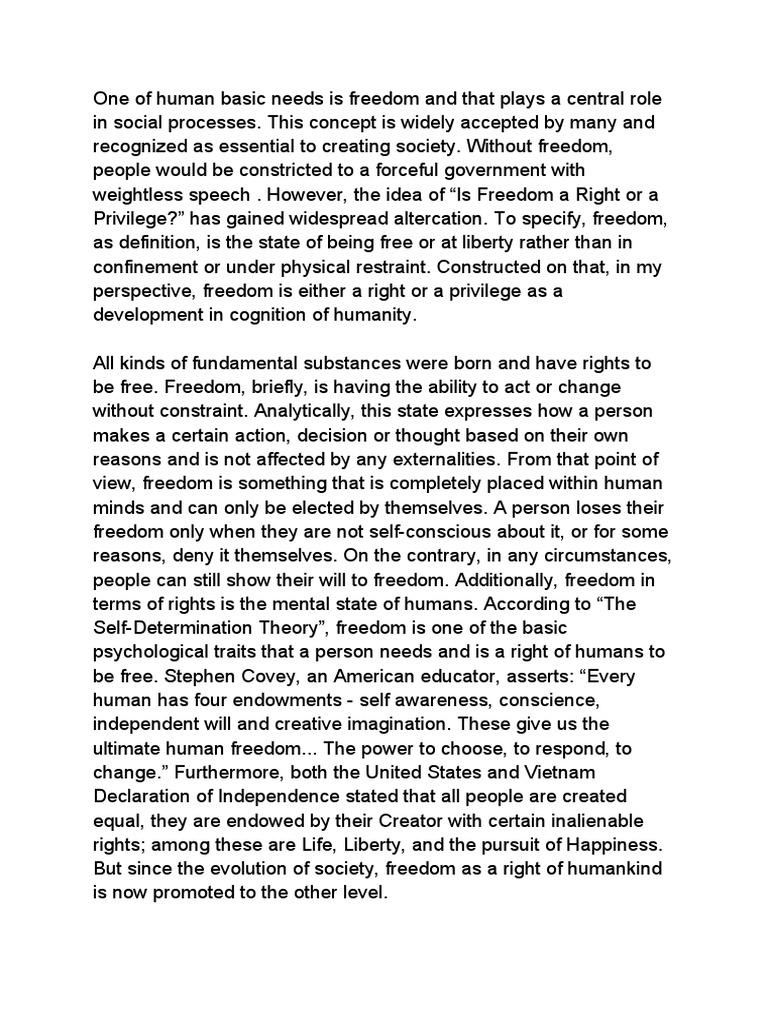 Freedom: Right or Privilege? | PDF | Free Will | Reason