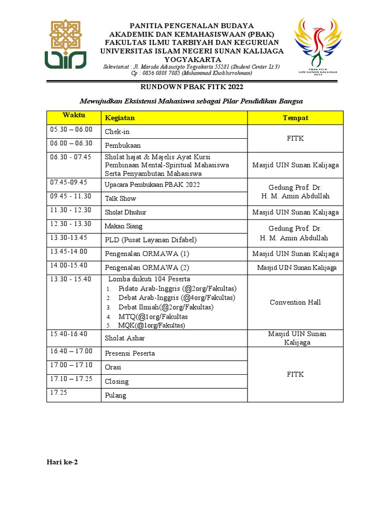 Rundown Pbak Fitk 2022 | PDF