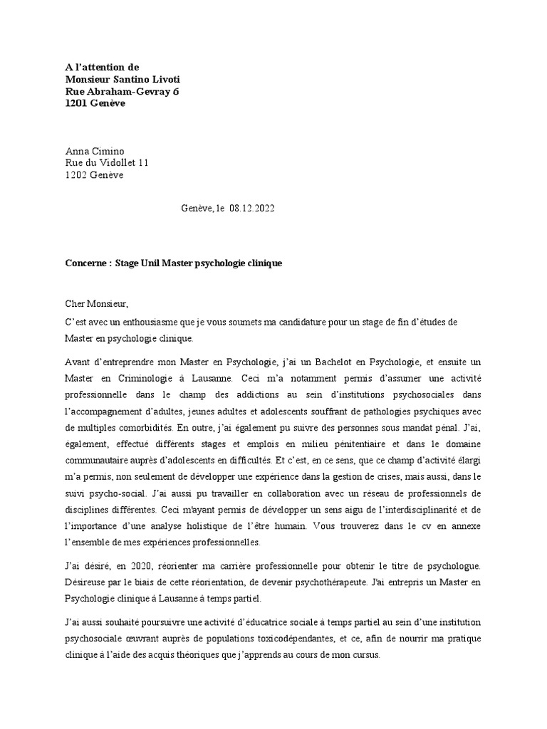 Lettre de Motivation Stage Master Unil Psychologie1 PDF — free download