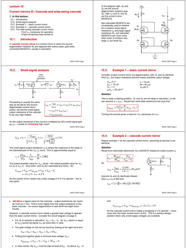 Wide Swing Cascode Current Mirror | Electrical Engineering | Electricity