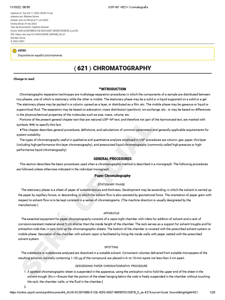 621 Chromatography PDF Chromatography Gas Chromatography