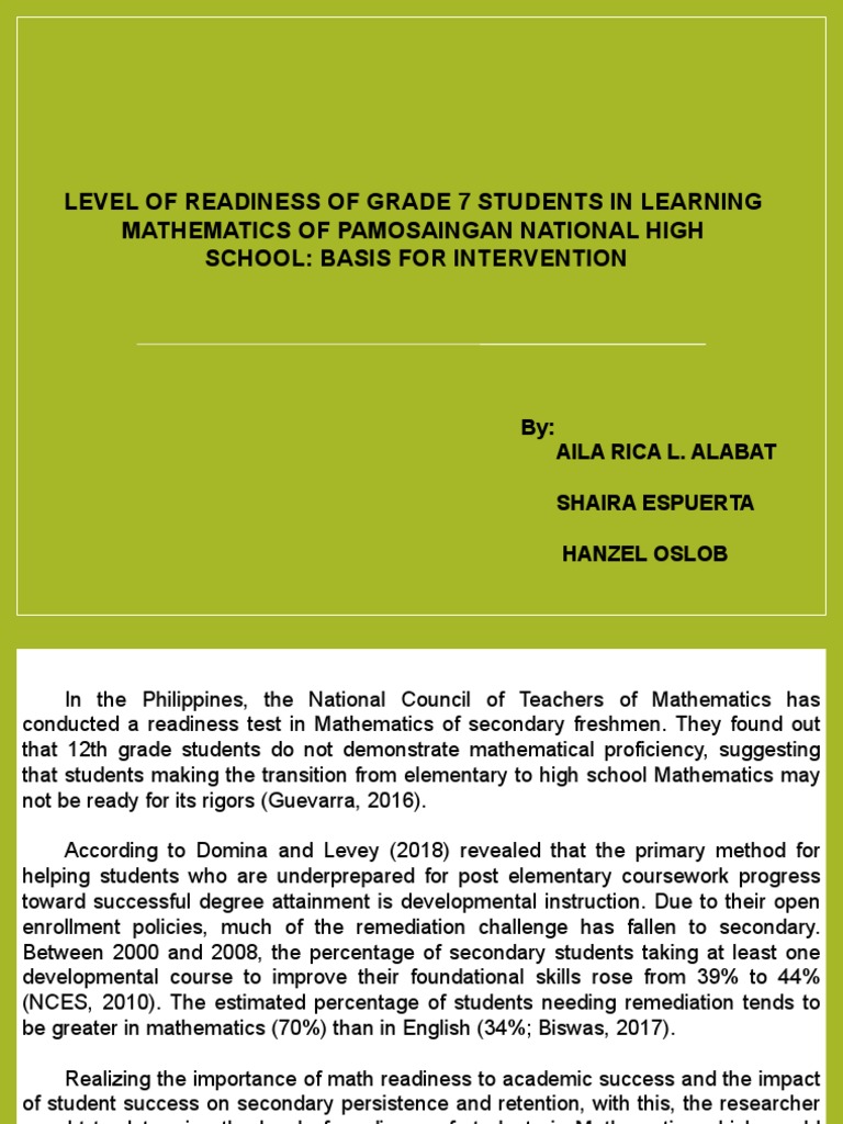 Grade 7 Math Readiness Assessment | PDF | Mathematics | National ...