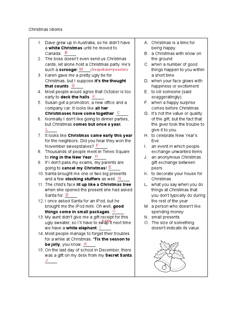 Christmas Idioms Pdf Christmas December Observances