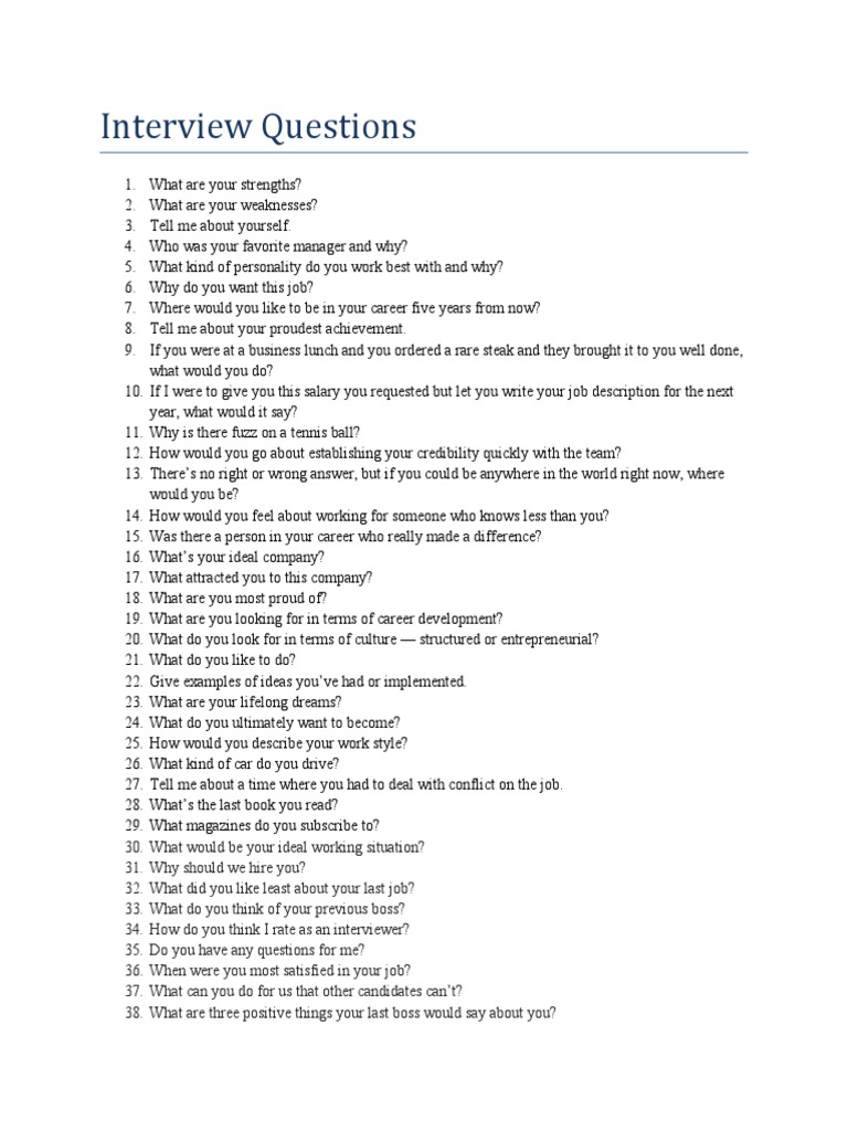 Interview Questions1 PDF Psychology Psychological Concepts