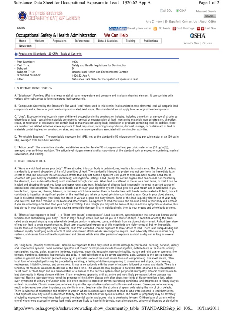 OSHA Exposure To Lead PDF Lead Medical Specialties