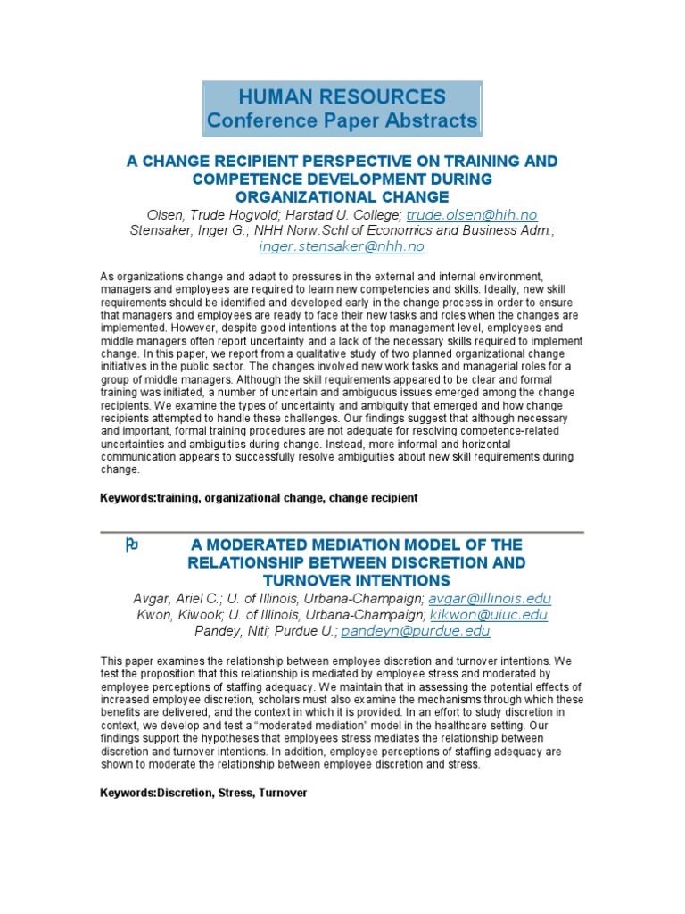 Human Resources Conference Paper Abstracts | PDF | Social Network ...