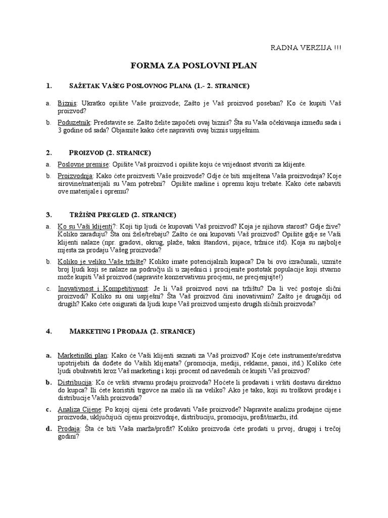 Poslovni Plan Forma | PDF
