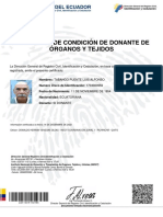 Certificado de Condición de Donante de Órganos Y Tejidos: República Del Ecuador