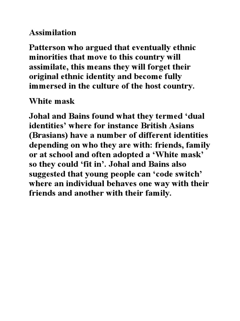 The process of assimilation dual identities and code switching among