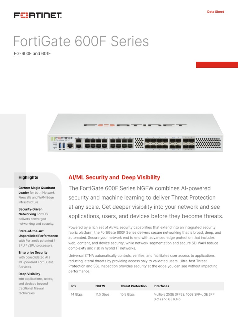 Fortigate 600f Series Datasheet PDF Computer Network Computer