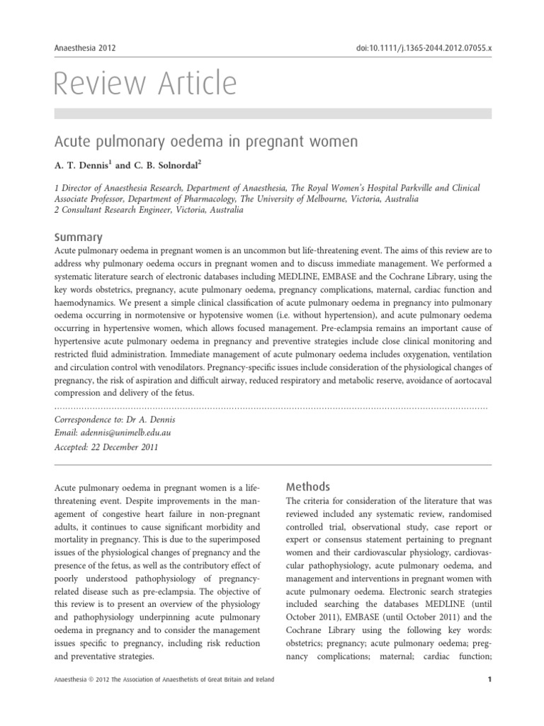 Acute Pulmonary Oedema in Pregnant Women | PDF | Blood Pressure ...