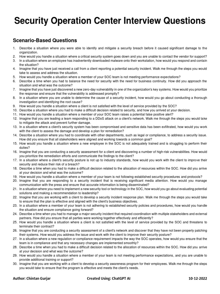 SOC Interview Questions and Scenarios | PDF | Computer Security | Security