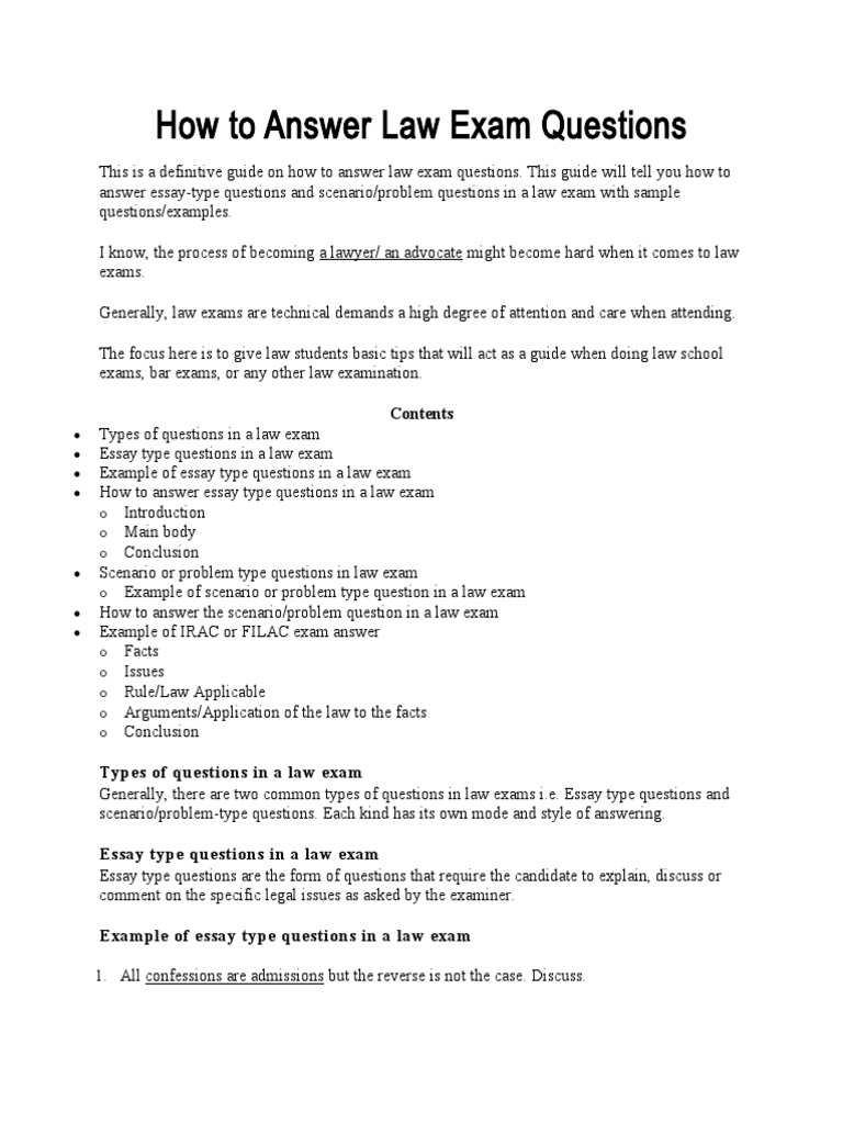 Law Exam Questions PDF Test (Assessment) Essays