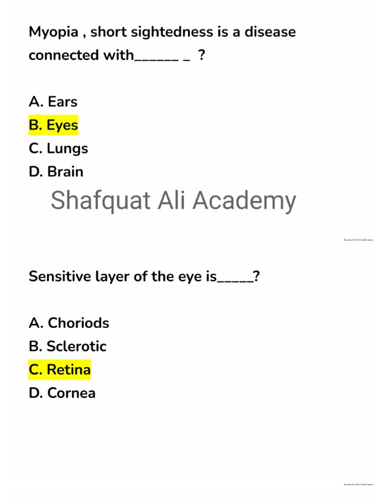 Human Eye MCQs PDF