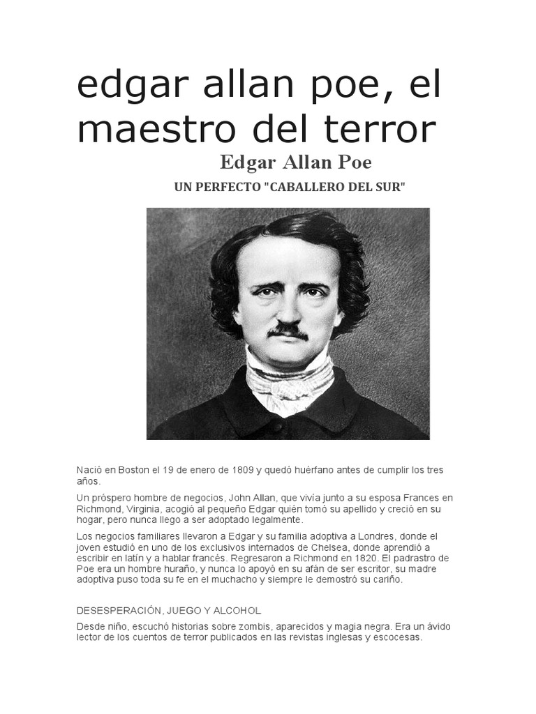 Edgar Allan Poe, El Maestro Del Terror | PDF | Edgar Allan Poe