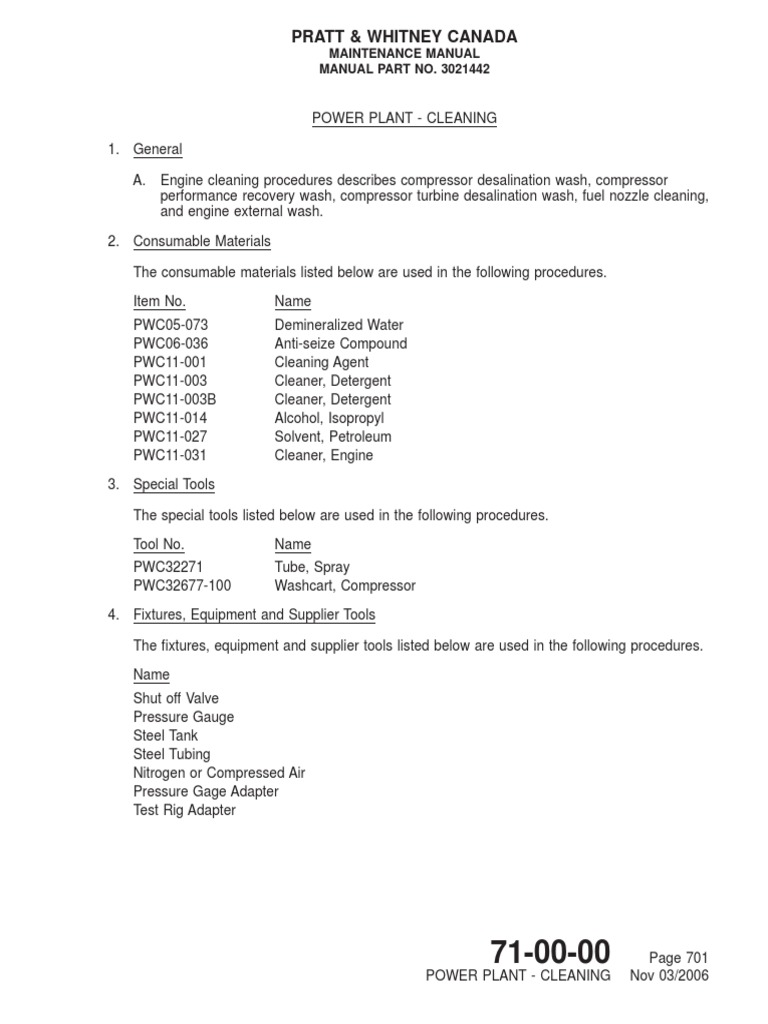 Pratt & Whitney Canada Maintenance Manual Manual Part No Power Plant - Cleaning | PDF | Valve ...