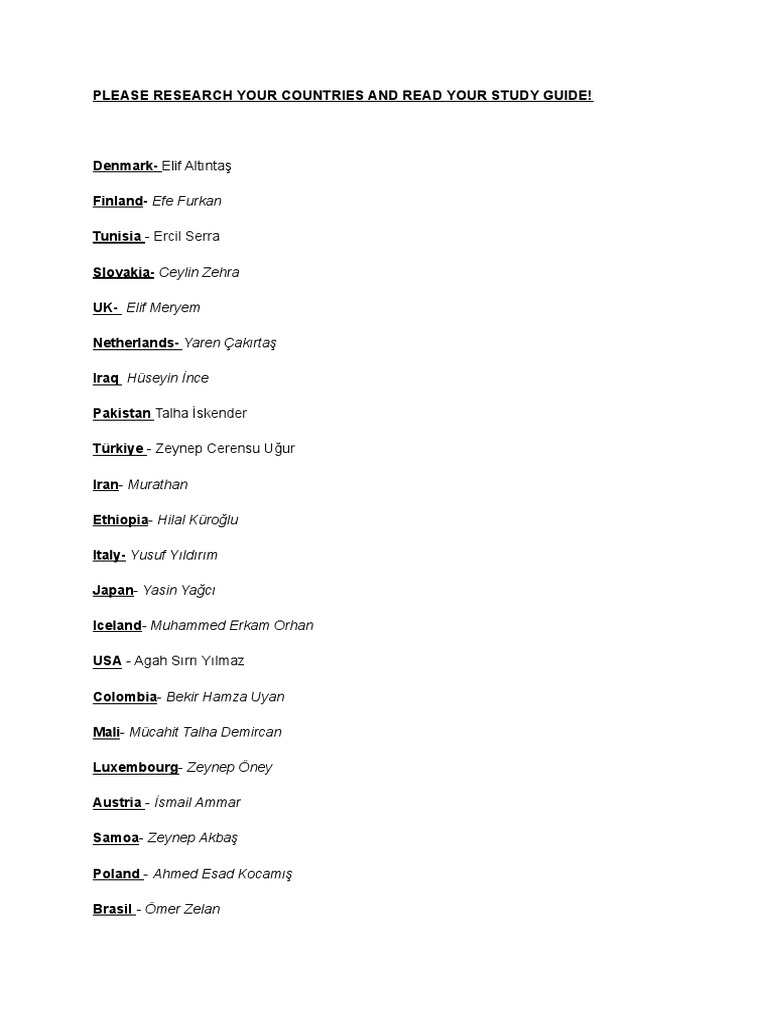 Country Research Study Guide List | PDF