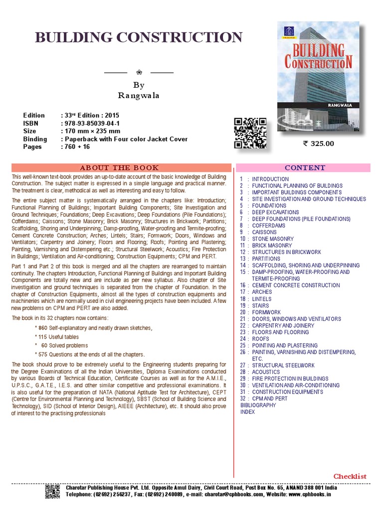 Building Construction Book by Rangwala | PDF