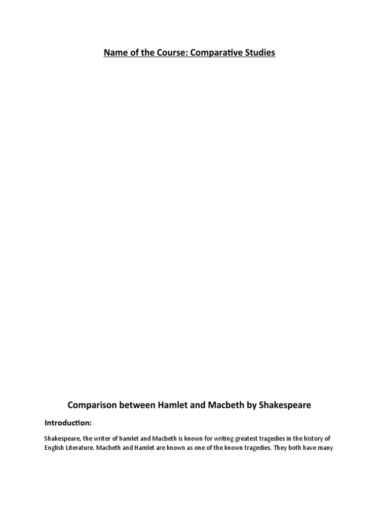 Comparison Between Macbeth and Hamlet PDF Macbeth Hamlet