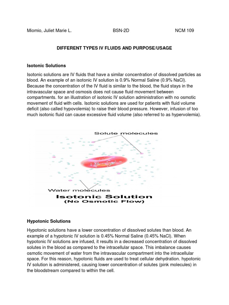 (Miomio) Different Types IV Fluids and Purpose and Usage PDF Saline