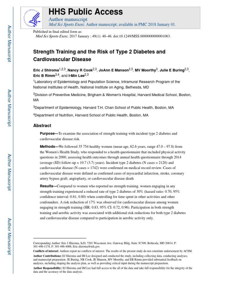 Strength Training and The Risk of Type 2 Diabetes and Cardiovascular
