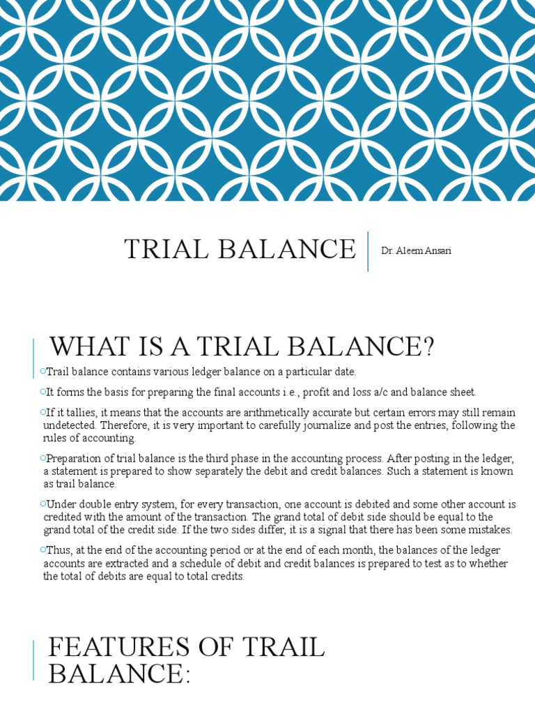 Unit 3 - Trial Balance | PDF | Debits And Credits | Financial Services