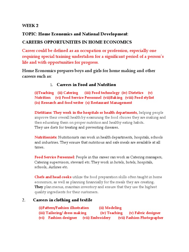 Jss 1 Week 2 Home Economics Notes On Careers in Homec 2021 2022