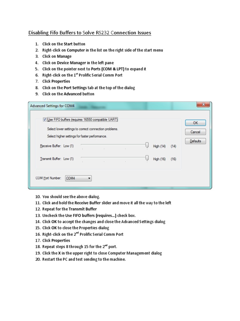Disabling Fifo Buffers To Solve RS232 Connection Issues PDF