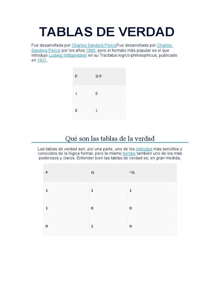 Tablas de Verdad | PDF