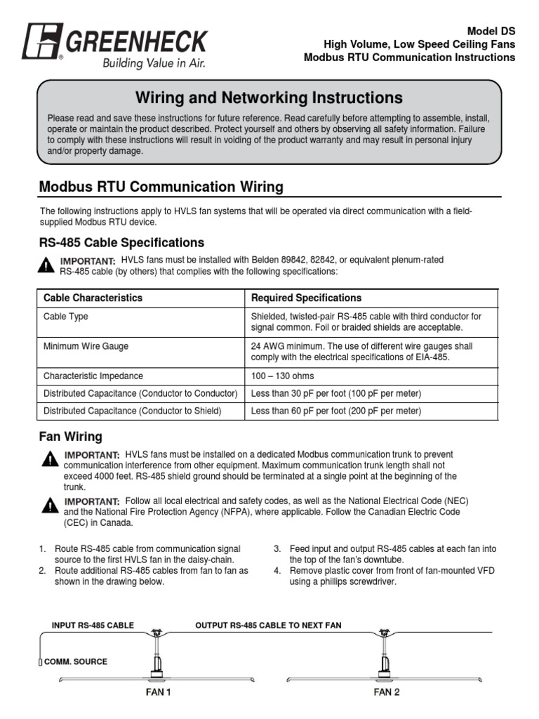 Greenheck HVLS Modbus RTU Wiring Instructions V2 | PDF | Electrical