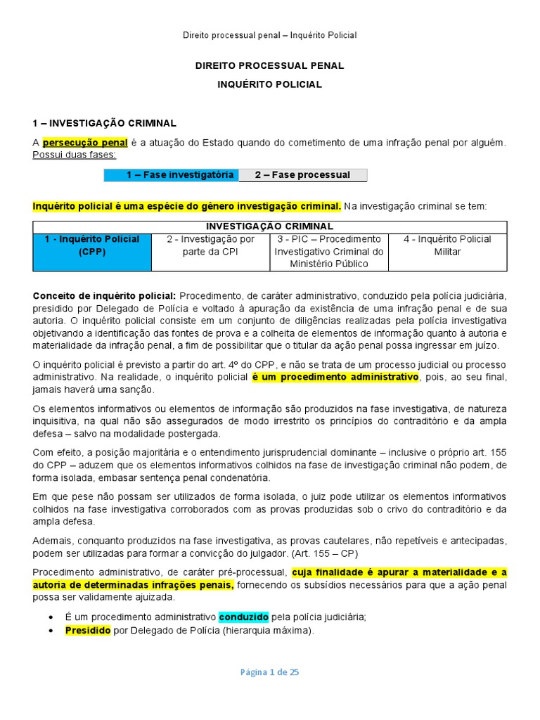 Fases do Inquérito Policial no Processo Penal | PDF | Procedimento ...
