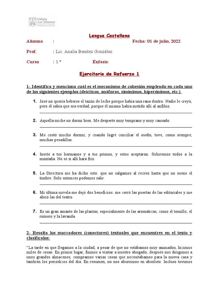 Ejercicios de Cohesión y Precisión Léxica | PDF
