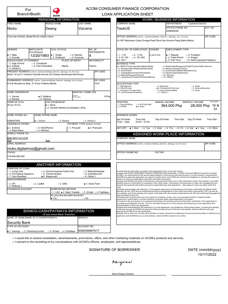 FINCORP LOAN APPLICATION FORM PDF FREE DOWNLOAD IN ENGLISH visual data 4