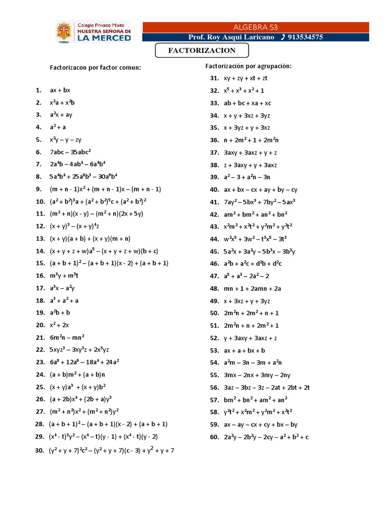 Factorizacion 3ro Pdf