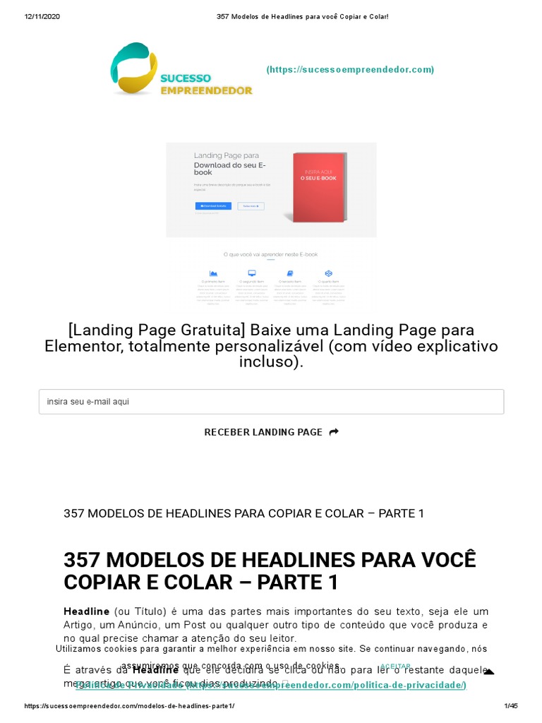 357 Modelos de Headlines para Você Copiar e Colar! | PDF | Privacidade ...