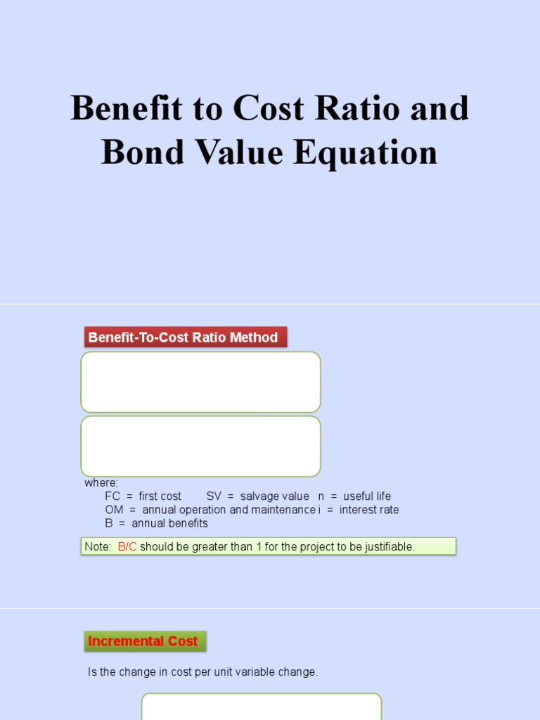 Calculating Project Viability BenefitCost Ratios and Bond Valuation