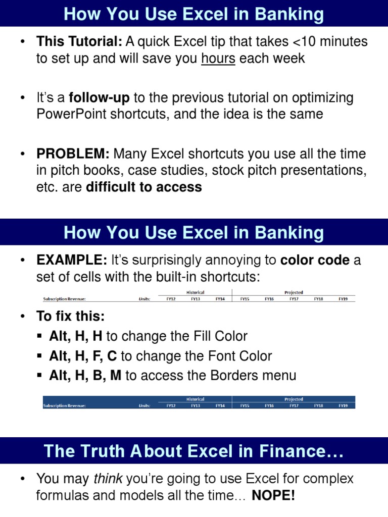 Optimize Excel Shortcuts for Banking | PDF | Microsoft Excel | Software ...