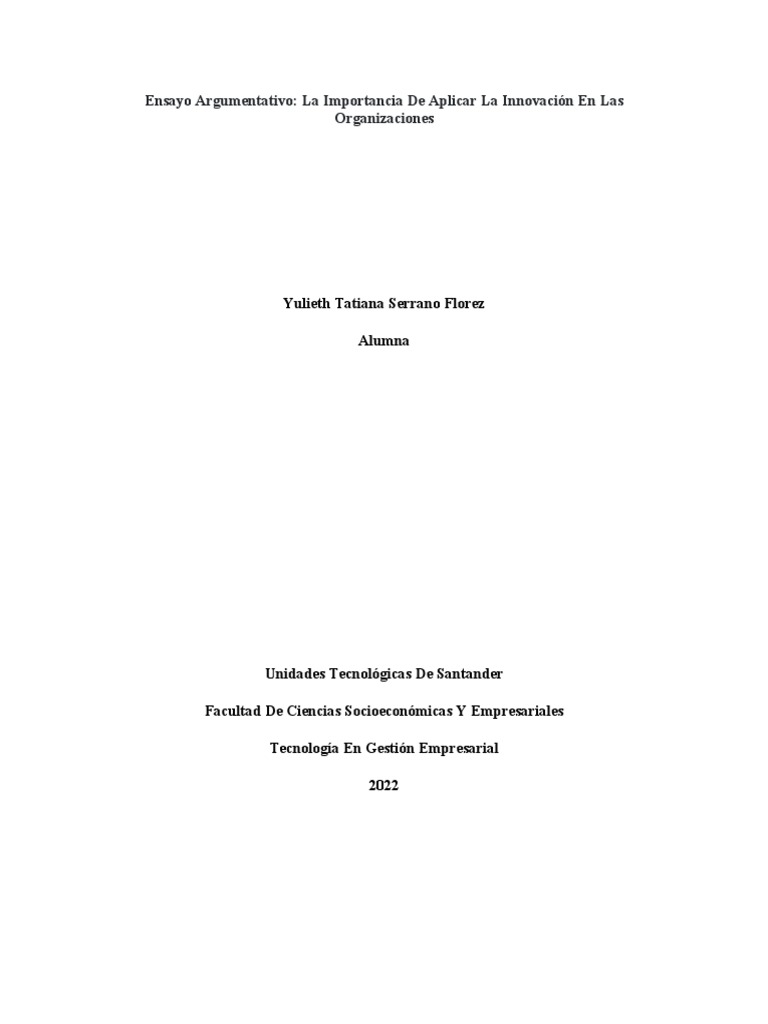 Ensayo Argumentativo | PDF | Innovación | Business