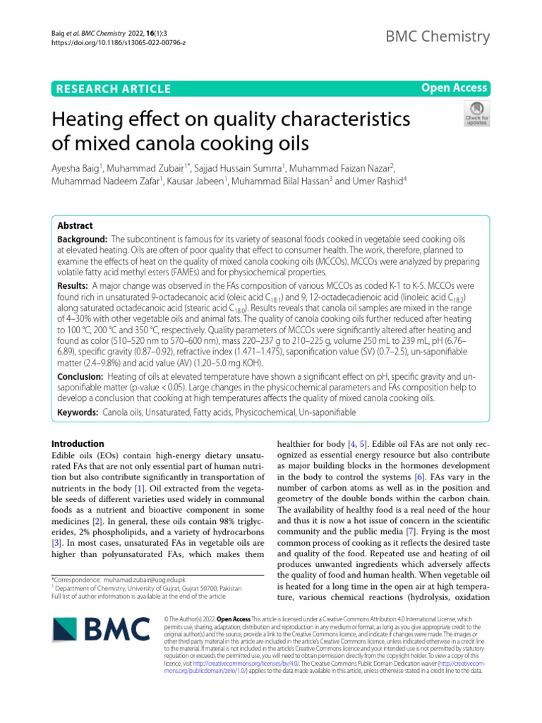 Heating Effect On Quality Characteristics of Mixed Canola Cooking Oils