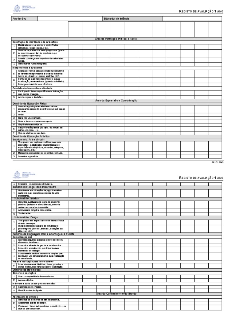 API.01.20 - R3 - Registo de Avaliação 1 Ano - Educador | PDF | Comunicação